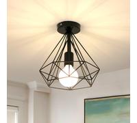 COMELY Vintage Ceiling Light, Semi-Flush Mount Basket Cage Ceiling Lamp, E27 in Black COMELY Black