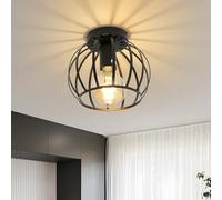 Comely Vintage Industrial Ceiling Light, Ceiling Light E27 Retro Cage Design, Metal Ceiling Lamp for Kitchen, Bedroom, Entrance, Hallway (Black)