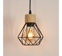 COMELY Vintage Industrial Pendant Light, Retro Iron & Wood Cage Design, E27 in Black COMELY Black