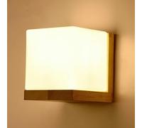 Comely Wall Light Sconce, E27 Wooden Wall Lamp,Square Glass Wall Lighting Fixtures for Living Room Bedroom Corridor Stairs Hallway