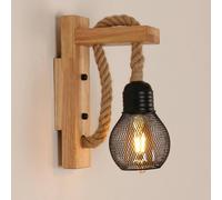 COMELY Wooden Wall Lights with Hemp Rope, Industrial Indoor Wall Lights, E27 COMELY Multicolor