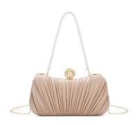 Comeon Clutch Purses for Women Satin Evening Handbags Pleated Party Clutch Bag Elegant Pearl Wedding Formal Purse with Chain, Old Pink