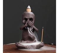 Comeon Skull Reverse Flow Incense Burner Kit - Yellow Ceramic - Incense Holder - Backflow Censer - Incense Cones, Sticks, Tweezer, Mat