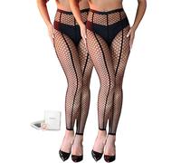 comeondear 2 Pack Footless Fishnet Tights Womens L-2XL, Sexy Vertical Stripe Mesh Pantyhose Stretchy Funky Tights for Women Multipack, Plus Size Seamed Stockings Leggings Rave Outfits, Black