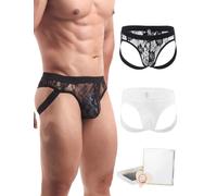 comeondear 2 Pack Mens Thongs Sexy Lace Mesh G-String Bulge Pouch Underwear