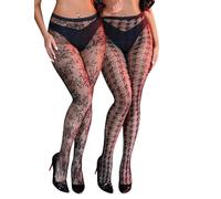 comeondear 2 Pack Patterned Tights for Women L-2XL, Houndstooth & Floral Fishnet Goth Tights Multipack, Funky Mesh Pantyhose Sexy Fish Net Leggings Valentines Gifts for Her Rave Outfit, Black