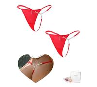 comeondear 2 Pack Red G-strings Thongs for Women Plus Size Shiny Underwear Ladies Stretchy Panties T-back Tangas Briefs Micro Bikini Box Package UK 16 18
