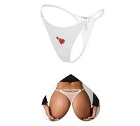 comeondear Adjustable G String Thongs for Women, Sexy Knickers with LOVE Rhinestone & Heart Embroidery, Micro Underwear Mesh Panties Valentines Lingerie Spring Deals Day, White Free Size Fits UK 8-12