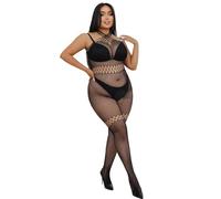 comeondear Fishnet Body Stockings Full Body for Women Hollow out Plus Size Bodystocking Sexy Mesh Bodysuit Lingerie Sleeveless Stretchy Nightwear One Piece Black (Criss-Cross Straps, L-2XL)