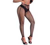 comeondear Footless Fishnet Tights Womens XS-M, Sexy Vertical Stripe Mesh Pantyhose Stretchy Funky Tights for Women, Plus Size Seamed Stockings Leggings Rave Outfits Box Package, Black