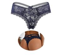 comeondear French Knickers for Women Cross Bands V-Shaped Design on the Back Lace Thongs Knickers Low Tangas Cheeky Panties Soft Stretchy Plus Size Low Waist Briefs Purple 16 18
