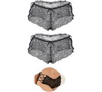 comeondear French Lace Knickers for Women Plus Size Floral Sexy Thongs with Cotton Crotch, Side Criss Cross Brazilian Underwear Cheeky Hipster Stretchy Panties Boxers UK 10-18