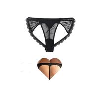 comeondear 'Heart' Hollow out Thongs for Women, Sexy Lace G String Sheer Mesh Knickers with Cotton Gusset, Romantic Low Rise Micro Panties for Date Night, UK Plus Size 18, Black