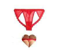 comeondear 'Heart' Hollow out Thongs for Women, Sexy Lace G String Sheer Mesh Knickers with Cotton Gusset, Romantic Low Rise Micro Panties for Date Night, UK Plus Size 12, Red