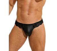 comeondear Men's Lace Thong Underwear Bulge Pouch Jock Straps Low Rise Briefs Plus Size Stretch Jockstraps Bikini Sexy Panties XXL Black