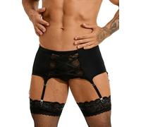 comeondear Men's Sexy Lingerie Underwear Lace Suspenders Tights Garter Belt With 6 Strong Elastic Clips Sissy Lingerie Outfit Clothing Clubwear (No Thongs) S-XL