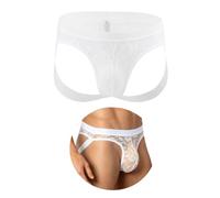 comeondear Men's Thong Underwear Low Rise Floral Lace Jock Straps S-XXL | See Through Panties, Bulge Pouch, Sexy Jockstrap, Plus Size, Stretchy Waistband, Sissy Lingerie, Bikini Briefs