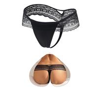 comeondear Ruched Lace Thongs for Women, Low Rise G String Sexy Knickers with Cotton Gusset, Plus Size T-back Underwear Date Lingerie for Night UK 10, Black