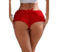 comeondear Ruffle Shorts for Women Red Lolita Frilly Ladies Knicker Size 10 Mesh Underwear Bikini Bottoms Y2k Bloomer Short for Under dresses (Red S)