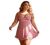 comeondear Sexy Babydoll Lingerie Sets for Women Plus Size Underwire Chemise Nightdress Mini Mesh Dress Sexy Outfits with Thong Pink