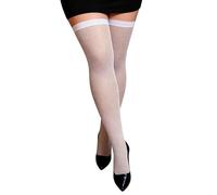 comeondear Sexy Fishnet Stockings for Women Plus Size Anti-Roll Hold up Stocking Wide Top Thigh High Socks Stretchy Small Mesh Tights 3XL-5XL, White