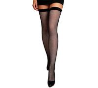 comeondear Sexy Fishnet Stockings for Women Plus Size Anti-Roll Hold up Stocking Wide Top Thigh High Socks Stretchy Small Mesh Tights XS-M, Black