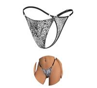 comeondear Sexy Micro Thongs for Women Adjustable Low Rise Leopard Print G-Strings Plus Size Silk Underwear Cheeky Tanga Briefs Ladies Panties Hipster Bikini UK 16 White