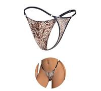 comeondear Sexy Micro Thongs for Women Adjustable Low Rise Leopard Print G-Strings Plus Size Silk Underwear Cheeky Tanga Briefs Ladies Panties Hipster Bikini UK 10 Yellow