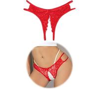 comeondear Sexy Thongs for Women Plus Size Lace French Knickers G-Strings Micro Thongs Underwear Sexy Tanga Briefs Cheeky Thong Stretchy Ladies Panties Bikini Bow Red UK 10