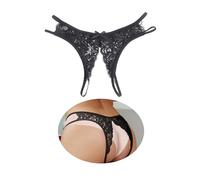 comeondear Sexy Thongs for Women Plus Size Lace French Knickers Open Crotch G-Strings Micro Thongs Underwear Sexy Tanga Briefs Cheeky Thong Stretchy Ladies Panties Bikini Bow Black UK 10