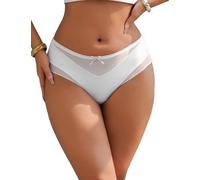 comeondear Smooth Panties for Women Mesh Satin Brazilian Knickers Stretchy Cheeky Hipster Soft Tanga Briefs Ladies Bowknot Underwear Thongs White Plus Size 16