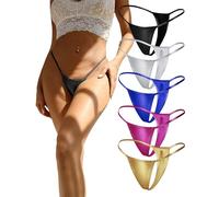 comeondear Women Micro Bikini Wet Look G-strings Thongs Plus Size Underwear Low Rise Hipster Panties Soft Shiny T-back Tangas Briefs Sexy Knickers Pack of 5 UK 12