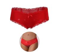 comeondear Women‘s Knickers Sexy Satin Panties with Cotton Crotch, French Lace Smooth Underwear Low Waist Stretchy Ladies Bikini Briefs Plus Size 20-22, Red