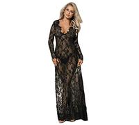 comeondear Women Sexy Dress Transparent Sleepwear Lace Nightwear Black(Size: XL)