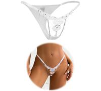 comeondear Womens G-String Thongs Sexy Floral Tanga Briefs Ladies Plus Size Underwear Micro Bikini Low Rise T-Back Panties Rhinestones Knickers White UK 16