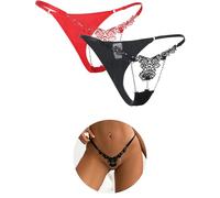 comeondear Womens G-String Thongs Sexy Floral Tanga Briefs Ladies Plus Size Underwear Micro Bikini Low Rise T-Back Panties Rhinestones Knickers Black Red UK L