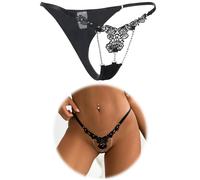 comeondear Womens G-String Thongs Sexy Floral Tanga Briefs Ladies Plus Size Underwear Micro Bikini Low Rise T-Back Panties Rhinestones Knickers Black UK 8-12