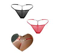 comeondear Women's G-strings Micro Thongs Sexy Shiny Crystal Chain Thongs Plus Size Underwear Stretchy Mesh Panties T-back Tangas Briefs 2Pack UK 8 10