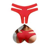 comeondear Women's Knickers Hollow Out Cheeky Underwear Breathable Low Waist Bikini Briefs Sexy Panties Plus Size Knickers Size 16 Red