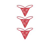comeondear Women's Lace G-strings Thongs Tangas Plus Size Floral Underwear Ladies Sexy Stretchy Panties Briefs Red 3Pack