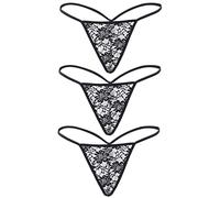 comeondear Women's Lace G-strings Thongs Tangas Plus Size Floral Underwear Ladies Sexy Stretchy Panties Briefs Black 3Pack