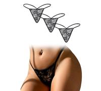 comeondear Women's Lace G-strings Thongs Tangas Plus Size Floral Underwear Ladies Sexy Stretchy Panties Briefs Black 3Pack