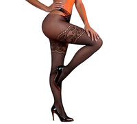 comeondear Women's Plus Size Fishnet Tights Crisscross Pantyhose XS-5XL | High Elastic Fits All Fuller Curves, Cut-out with Lace Patchwork, Strappy for Anti-Slip, for Clubwear Music Festival, Boxed