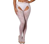 comeondear Women's Plus Size Lace Tights L-XXL, Hollow out Patternd Tights High Stretch Jacquard Pantyhose Wedding with Elastic Waistband for Bride Honeymoon, White