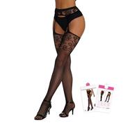 comeondear Womens Sexy Fishnet Suspender Tights High Waisted Garter Pantyhose Patterned Hosiery Plus Size Stretchy Stockings Panty Hose Black 3XL-5XL