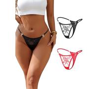 comeondear Women's Sexy Lace G-String Thongs Plus Size French Knickers Breathable Mesh Underwear Low Waist Tangas Briefs Soft Stretchy Panties 2 Pack XXL