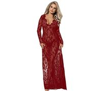 comeondear Women's Sexy See Through Lace Babydoll Nightwear Chemise Nightdress Sleepwear with G-String, Red, UK16-18(3X-Large)