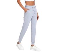 COMEOR Women's Jogging Bottoms, Ladies Joggers, Sports Yoga Trousers, Long Cotton Training Jogging Pants, Loose Sweatpants with Elastic Waist, Tapered Leg (Cuffed) and Drawstring, Slim fit Grey