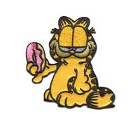 Comercial Mercera Garfield Donut Iron-on Patch 5,7 x 4,4 cm for Adults Kids with Comic Cat Cult Fan, Clothing Jeans Denim Birthday Gift
