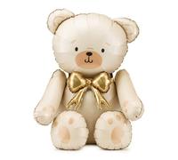 COMES INFLATED Large Neutral Cream & Gold Sitting Teddy Bear Balloon Decoration